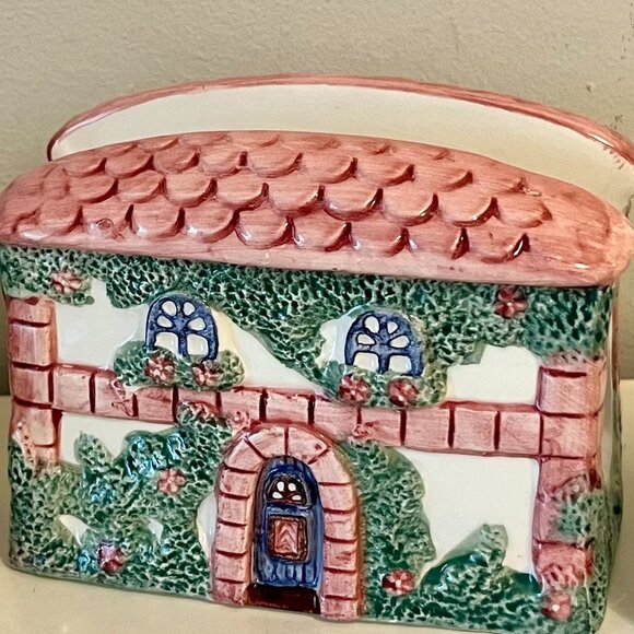 Vintage Avon Pink Ceramic Cottages Tea Set Collection- Napkin Holder - Picture 1 of 2